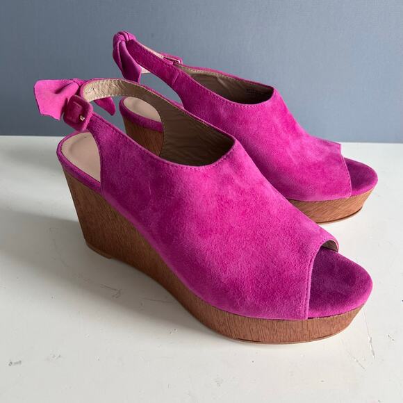 Anthropologie wedge sandals size 8 pink leather slingback peep toe NEW MCM
